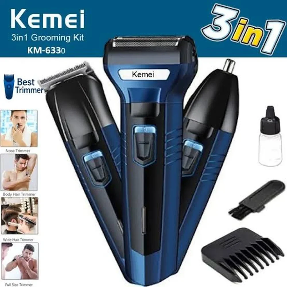 Kemei KM-6330 3 in 1 Shaver, Hair, Beard And Nose Trimmer